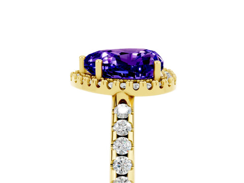 Yellow gold Heart Cut Tanzanite Pavé Halo Ring with Four-Prong Setting_17