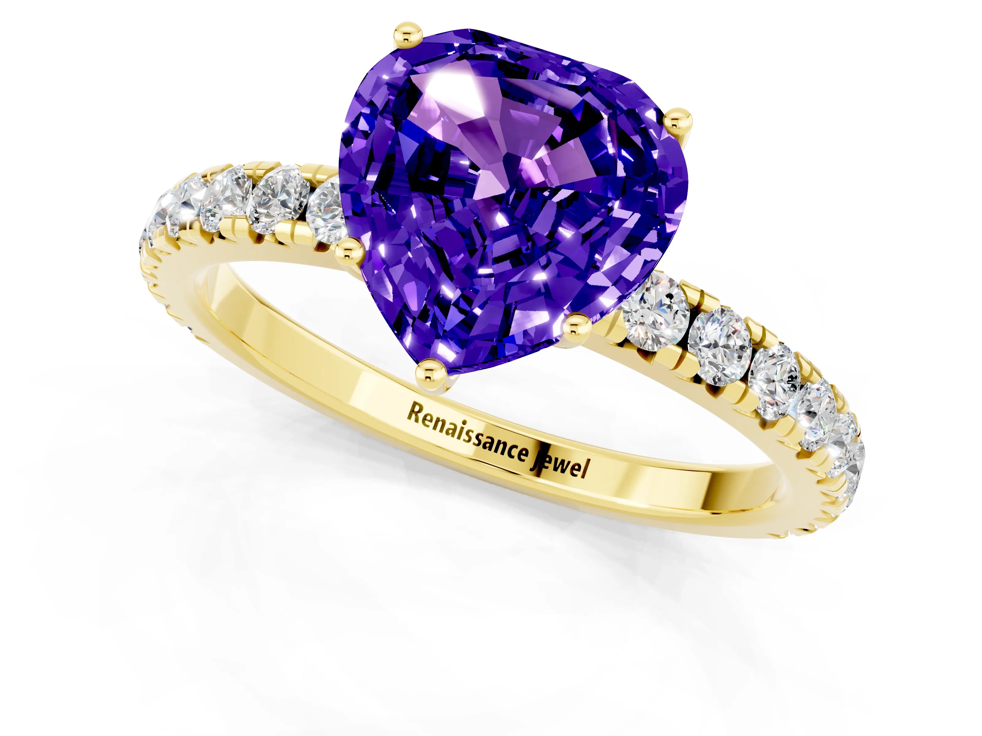 Yellow gold Heart Cut Tanzanite Pavé Solitaire Engagement Ring with Four-Prong Setting_13
