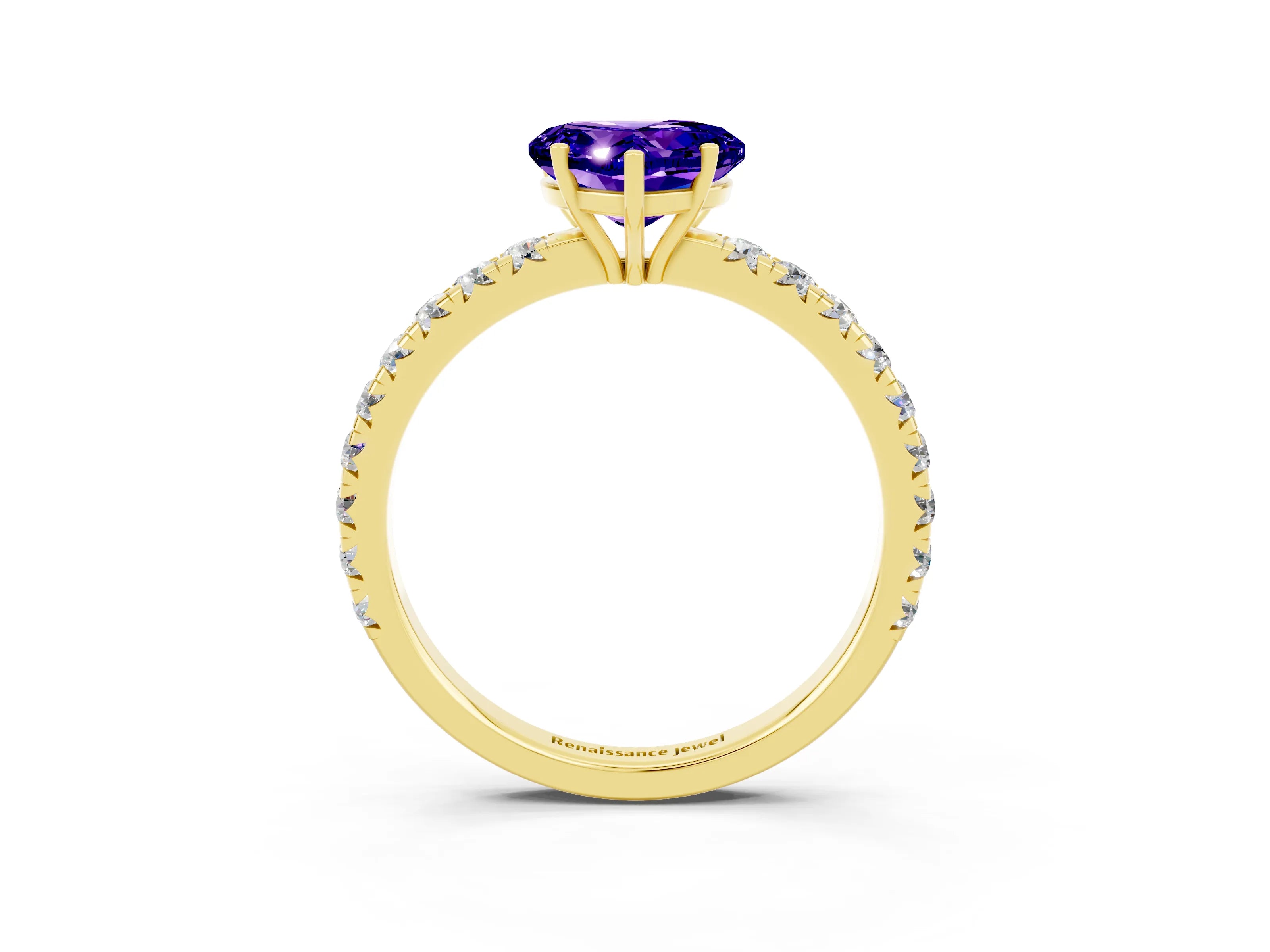 Yellow gold Heart Cut Tanzanite Pavé Solitaire Engagement Ring with Four-Prong Setting_15