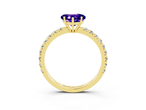 Yellow gold Heart Cut Tanzanite Pavé Solitaire Engagement Ring with Four-Prong Setting_15