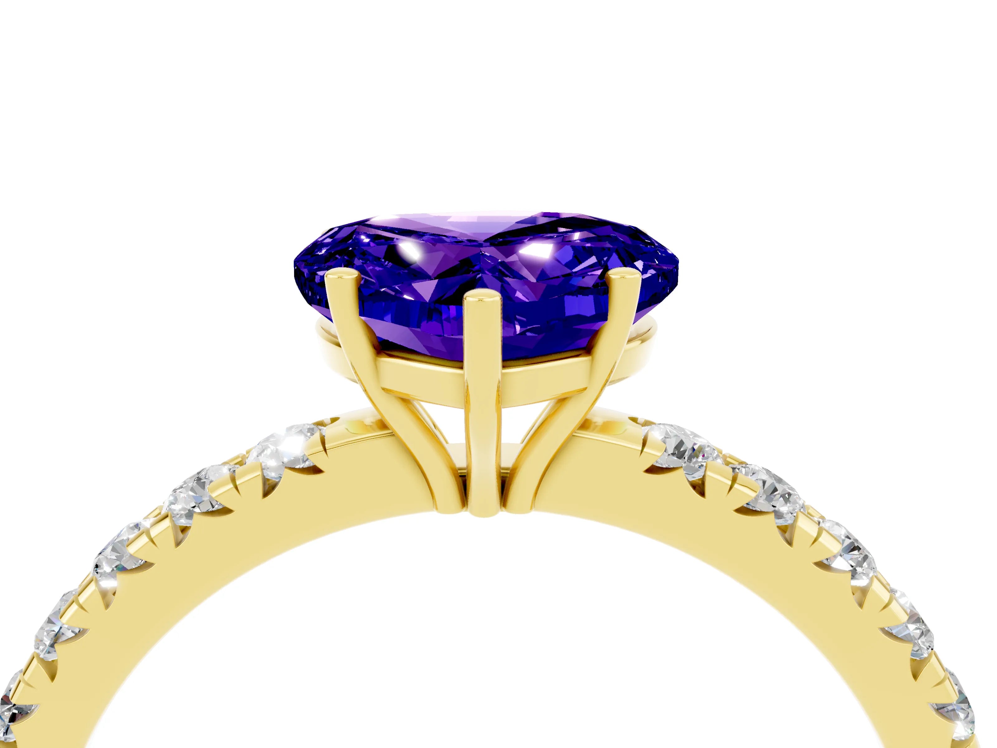 Yellow gold Heart Cut Tanzanite Pavé Solitaire Engagement Ring with Four-Prong Setting_16