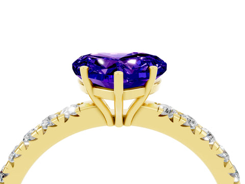 Yellow gold Heart Cut Tanzanite Pavé Solitaire Engagement Ring with Four-Prong Setting_16