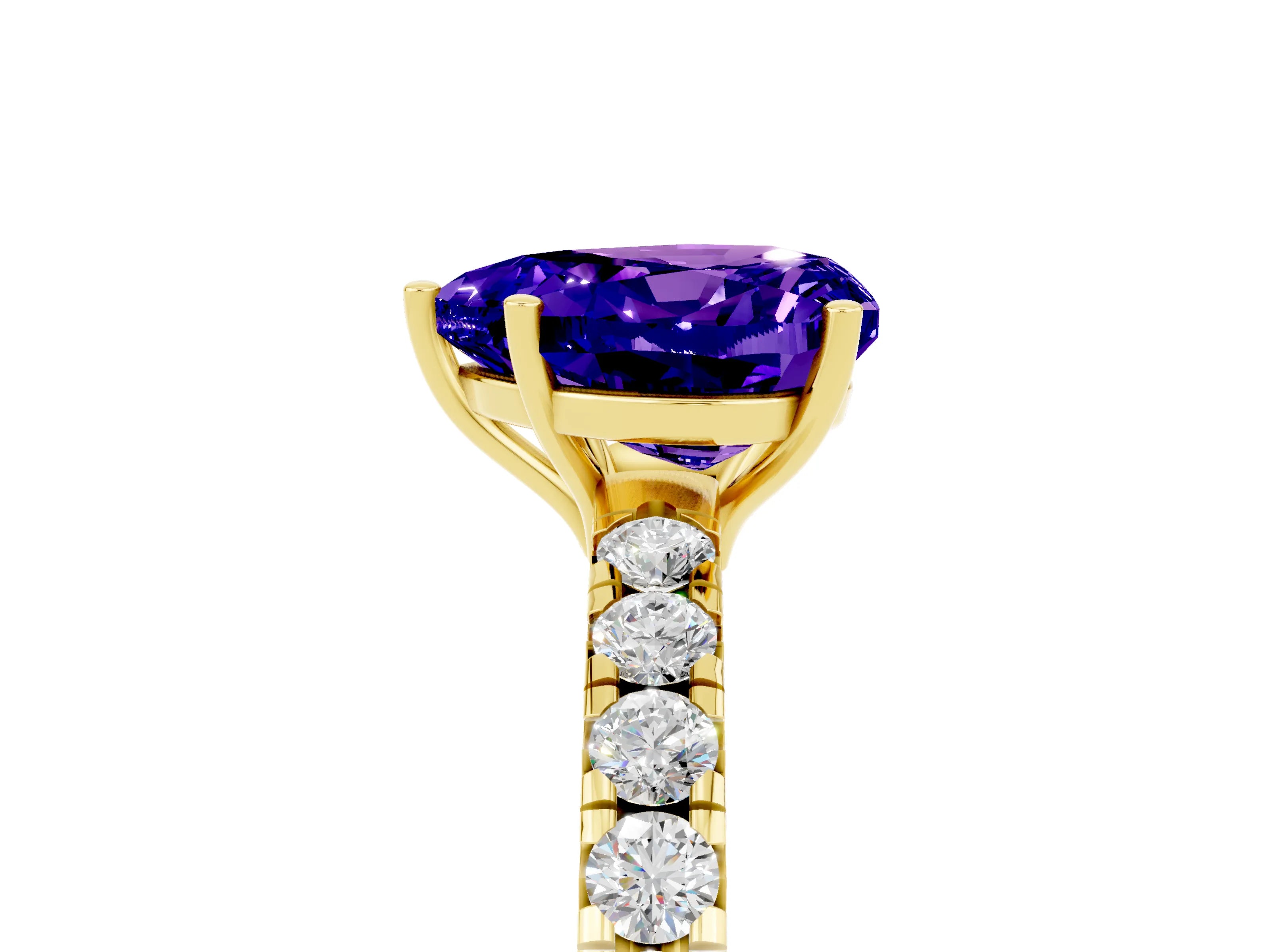 Yellow gold Heart Cut Tanzanite Pavé Solitaire Engagement Ring with Four-Prong Setting_17