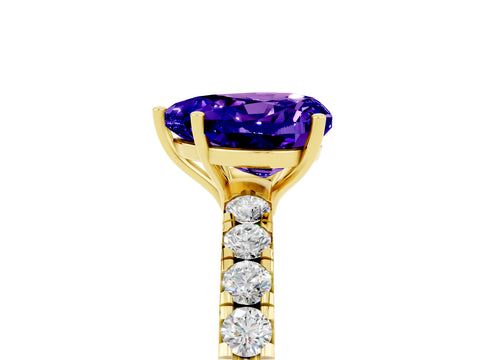 Yellow gold Heart Cut Tanzanite Pavé Solitaire Engagement Ring with Four-Prong Setting_17