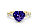 Yellow gold Heart Cut Tanzanite Pavé Solitaire Ring with Round Band and Prong Setting_24