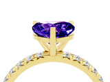Yellow gold Heart Cut Tanzanite Pavé Solitaire Ring with Round Band and Prong Setting_28