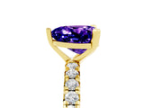 Yellow gold Heart Cut Tanzanite Pavé Solitaire Ring with Round Band and Prong Setting_29