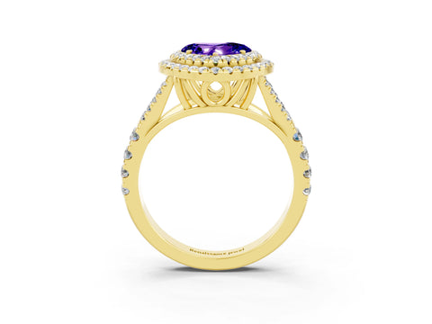 Yellow gold Heart Cut Tanzanite Pavé Split Shank Double Halo Engagement Ring_3