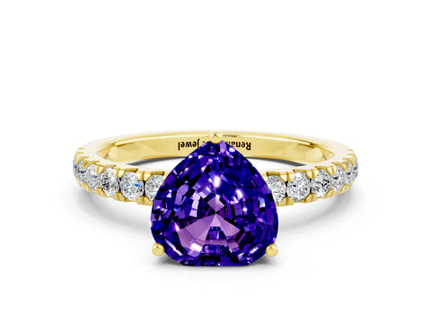 Yellow gold Heart Cut Tanzanite Pave Band Solitaire Ring with Four-Prong Setting_24