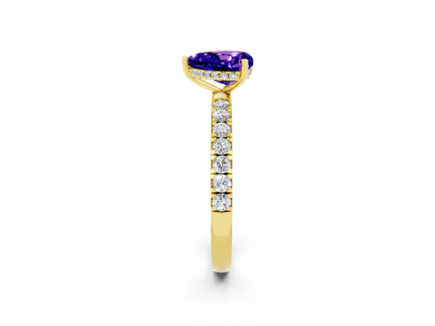 Yellow gold Heart Cut Tanzanite Pave Band Solitaire Ring with Four-Prong Setting_26