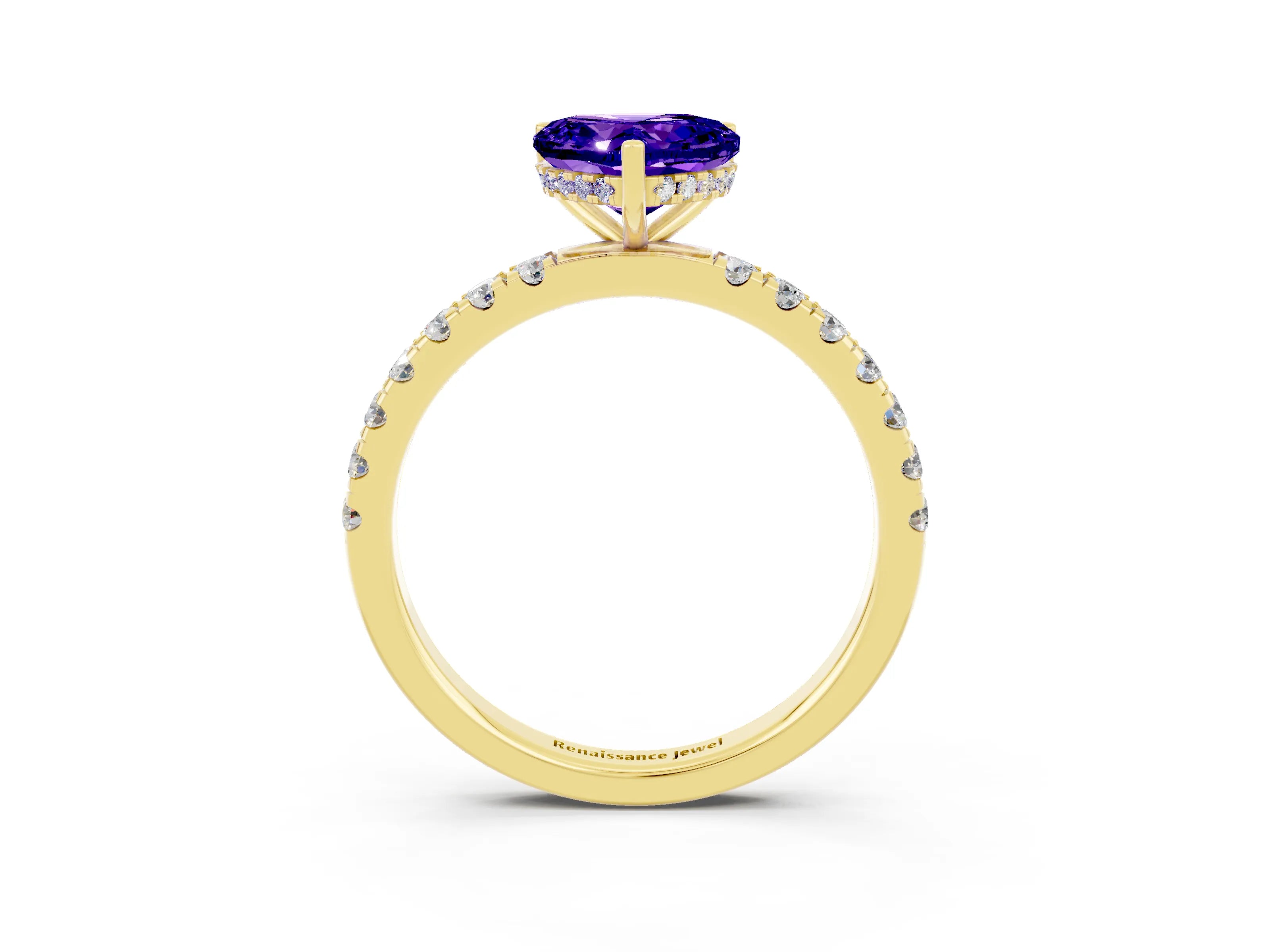 Yellow gold Heart Cut Tanzanite Pave Band Solitaire Ring with Four-Prong Setting_27