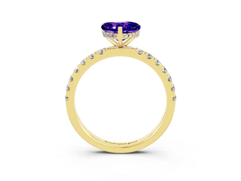 Yellow gold Heart Cut Tanzanite Pave Band Solitaire Ring with Four-Prong Setting_27