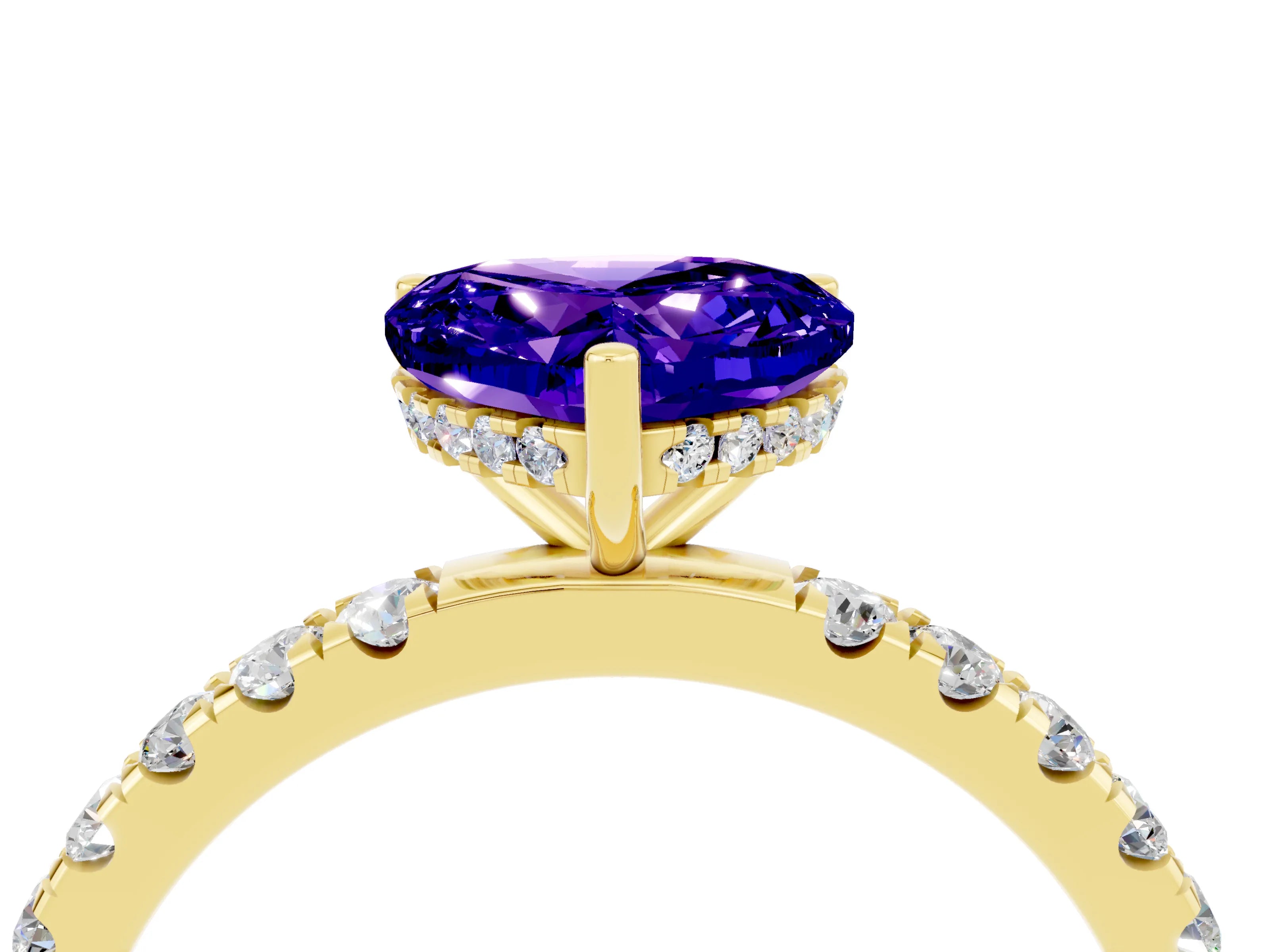 Yellow gold Heart Cut Tanzanite Pave Band Solitaire Ring with Four-Prong Setting_28