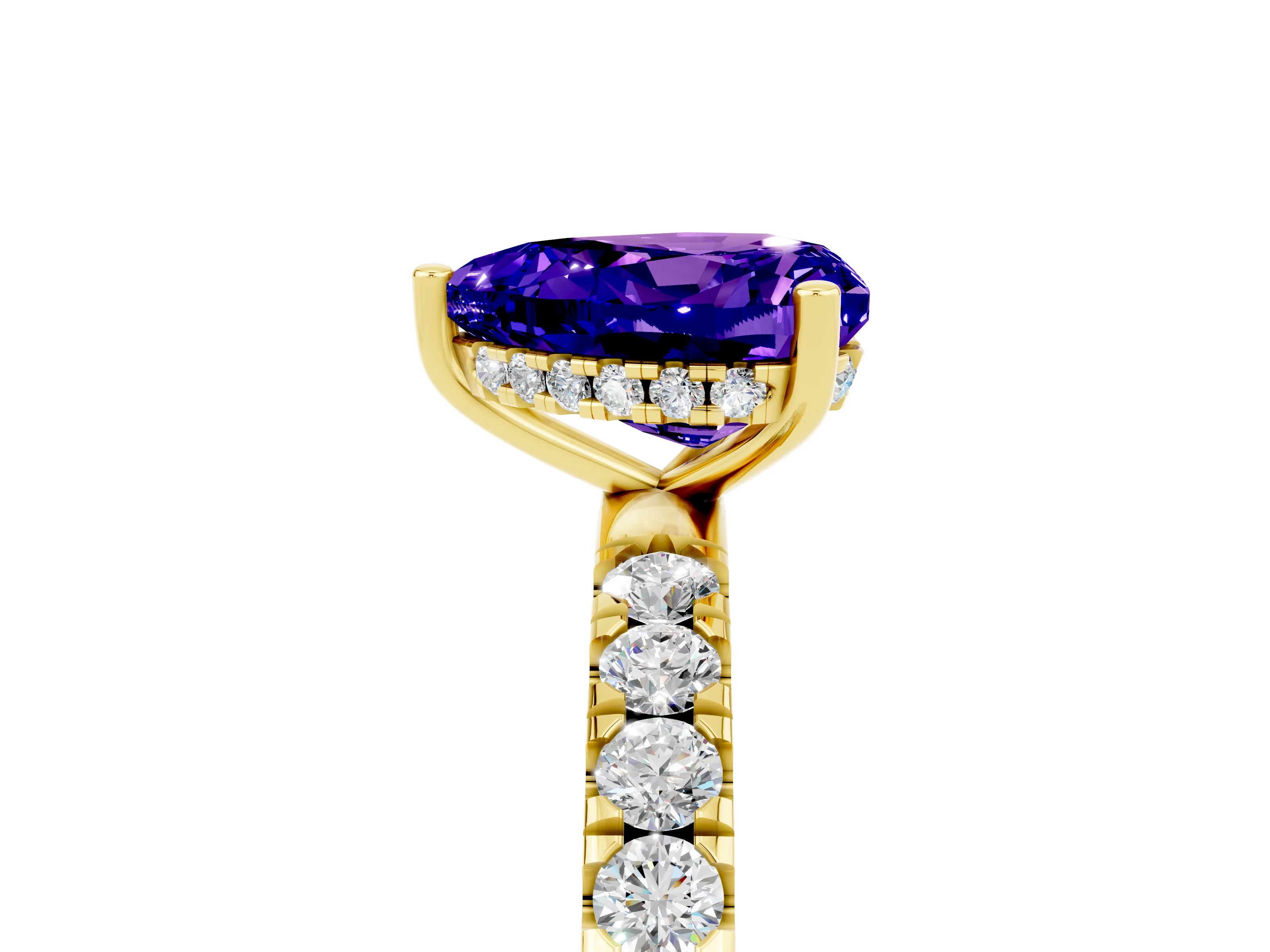 Yellow gold Heart Cut Tanzanite Pave Band Solitaire Ring with Four-Prong Setting_29