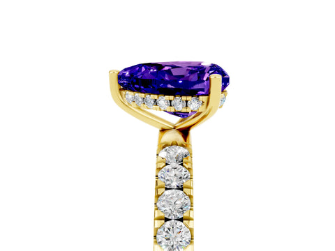 Yellow gold Heart Cut Tanzanite Pave Band Solitaire Ring with Four-Prong Setting_29