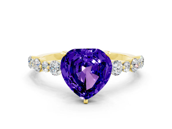 Yellow gold Heart Cut Tanzanite Prong Set Engagement Ring with Pavé Band