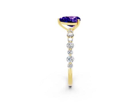 Yellow gold Heart Cut Tanzanite Prong Set Engagement Ring with Pavé Band_2