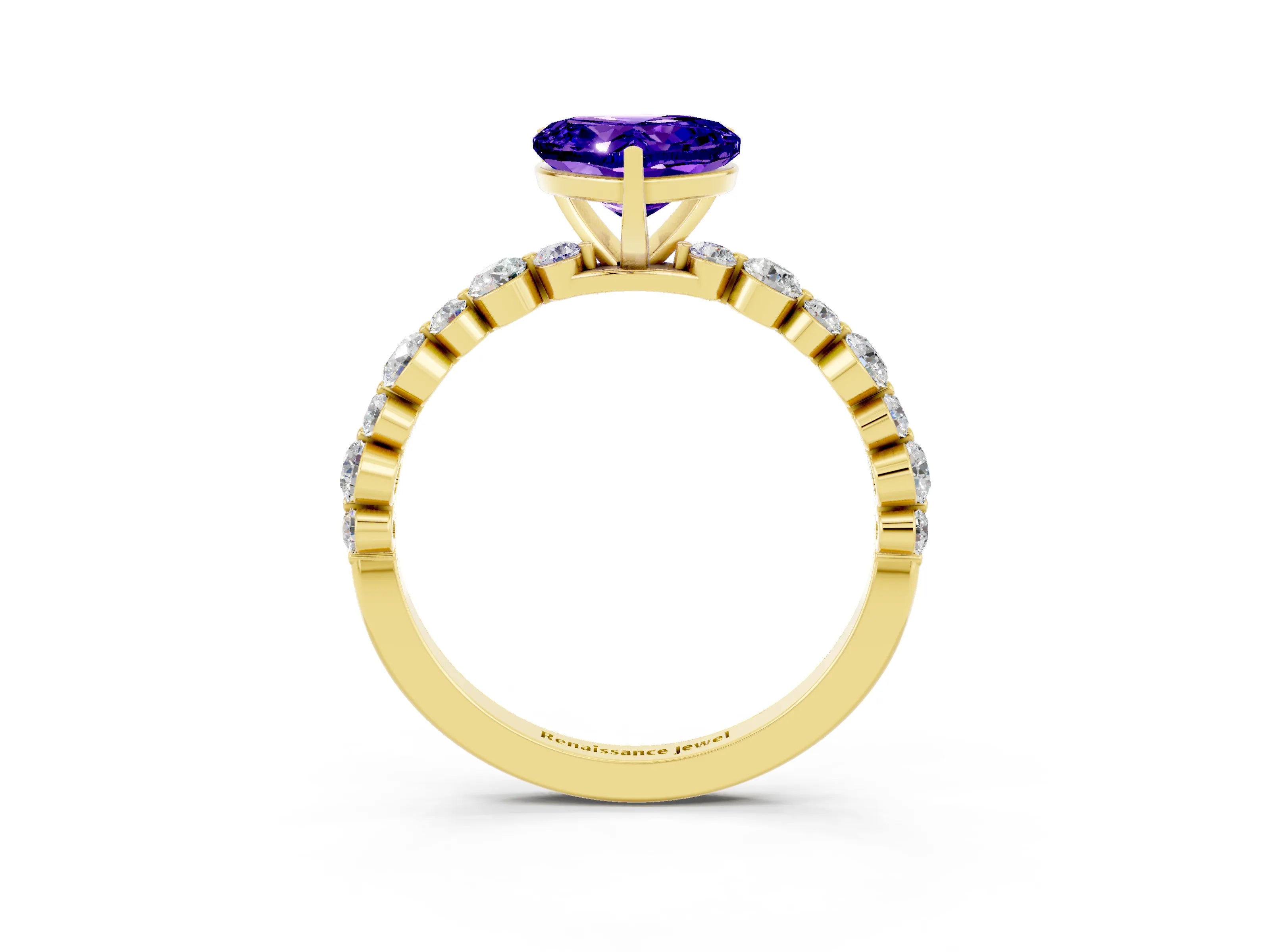 Yellow gold Heart Cut Tanzanite Prong Set Engagement Ring with Pavé Band_3