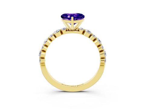 Yellow gold Heart Cut Tanzanite Prong Set Engagement Ring with Pavé Band_3