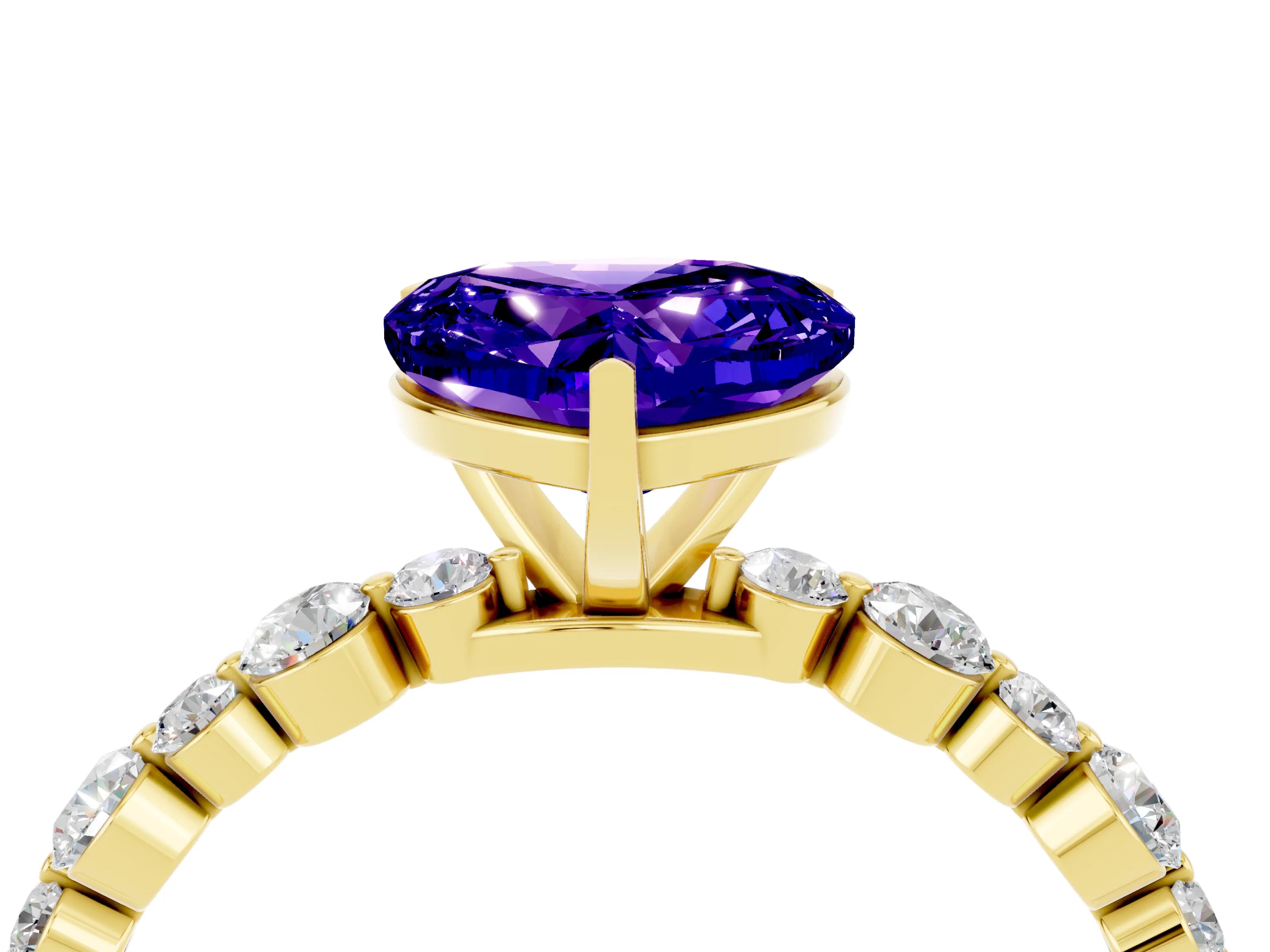 Yellow gold Heart Cut Tanzanite Prong Set Engagement Ring with Pavé Band_4