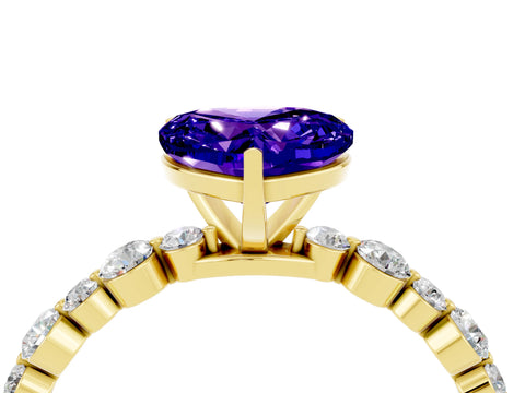 Yellow gold Heart Cut Tanzanite Prong Set Engagement Ring with Pavé Band_4