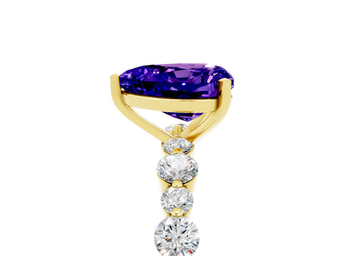 Yellow gold Heart Cut Tanzanite Prong Set Engagement Ring with Pavé Band_5