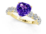 Yellow gold Heart Cut Tanzanite Prong Setting with Side Stones on a Pave Band_1