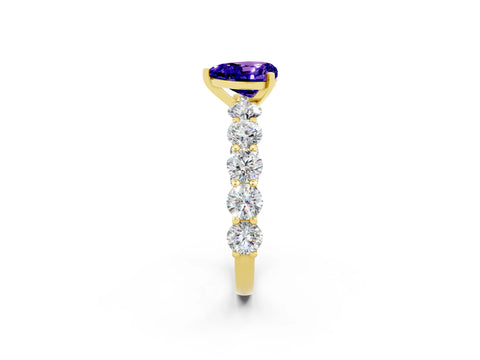 Yellow gold Heart Cut Tanzanite Prong Setting with Side Stones on a Pave Band_2