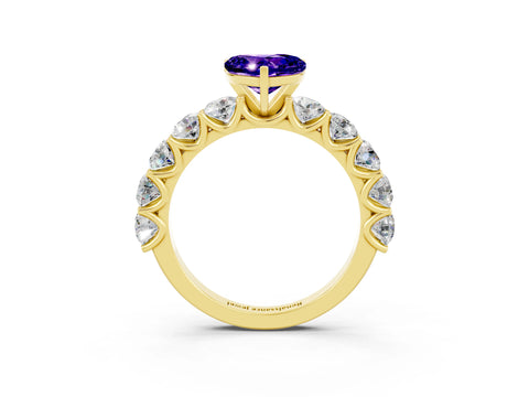 Yellow gold Heart Cut Tanzanite Prong Setting with Side Stones on a Pave Band_3