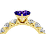Yellow gold Heart Cut Tanzanite Prong Setting with Side Stones on a Pave Band_4