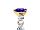 Yellow gold Heart Cut Tanzanite Prong Setting with Side Stones on a Pave Band_5