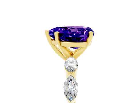Yellow gold Heart Cut Tanzanite Ring with Marquise Side Stones and Prong Setting_5