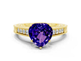 Yellow gold Heart Cut Tanzanite Ring with Milgrain Pavé Band and Four-Prong Setting_12