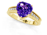 Yellow gold Heart Cut Tanzanite Ring with Milgrain Pavé Band and Four-Prong Setting_13
