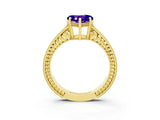 Yellow gold Heart Cut Tanzanite Ring with Milgrain Pavé Band and Four-Prong Setting_15