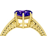 Yellow gold Heart Cut Tanzanite Ring with Milgrain Pavé Band and Four-Prong Setting_16