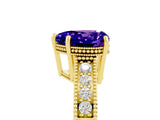 Yellow gold Heart Cut Tanzanite Ring with Milgrain Pavé Band and Four-Prong Setting_17