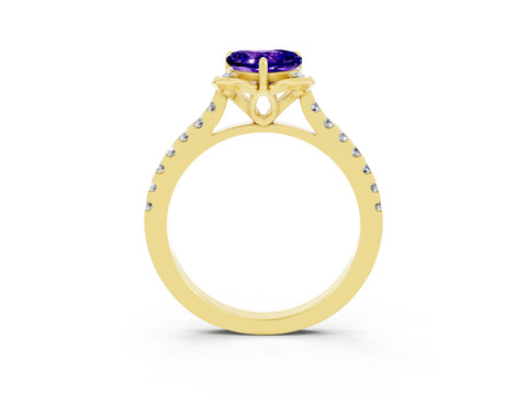 Yellow gold Heart Cut Tanzanite Ring with Pavé Band and Floral Prong Setting_3