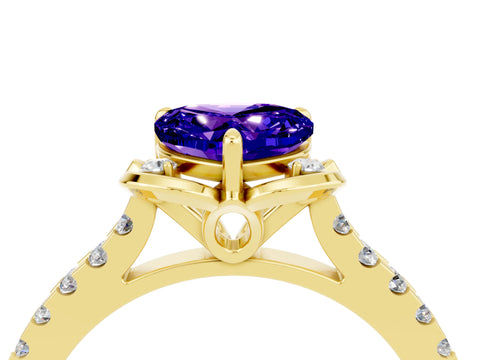 Yellow gold Heart Cut Tanzanite Ring with Pavé Band and Floral Prong Setting_4