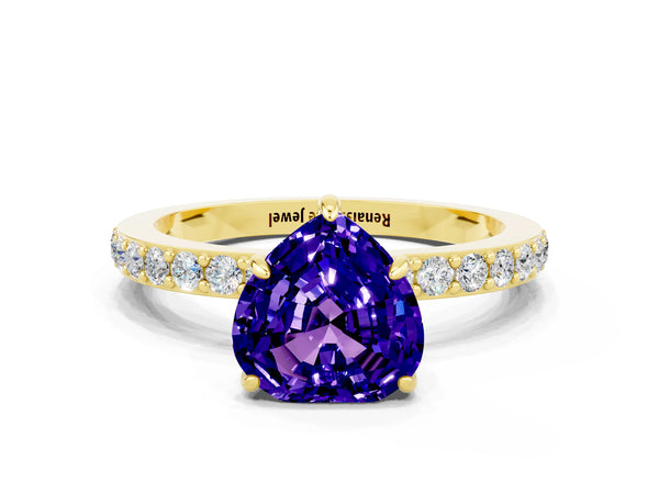 Yellow gold Heart Cut Tanzanite Pavé Engagement Ring with Round  Accents and Prong Setting