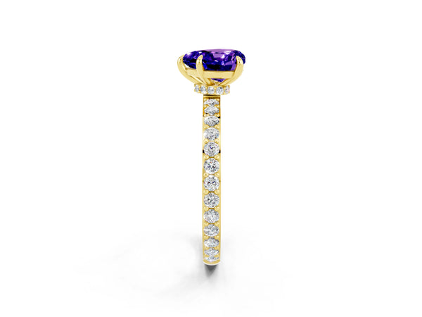 Yellow gold Heart Cut Tanzanite Pavé Engagement Ring with Round  Accents and Prong Setting