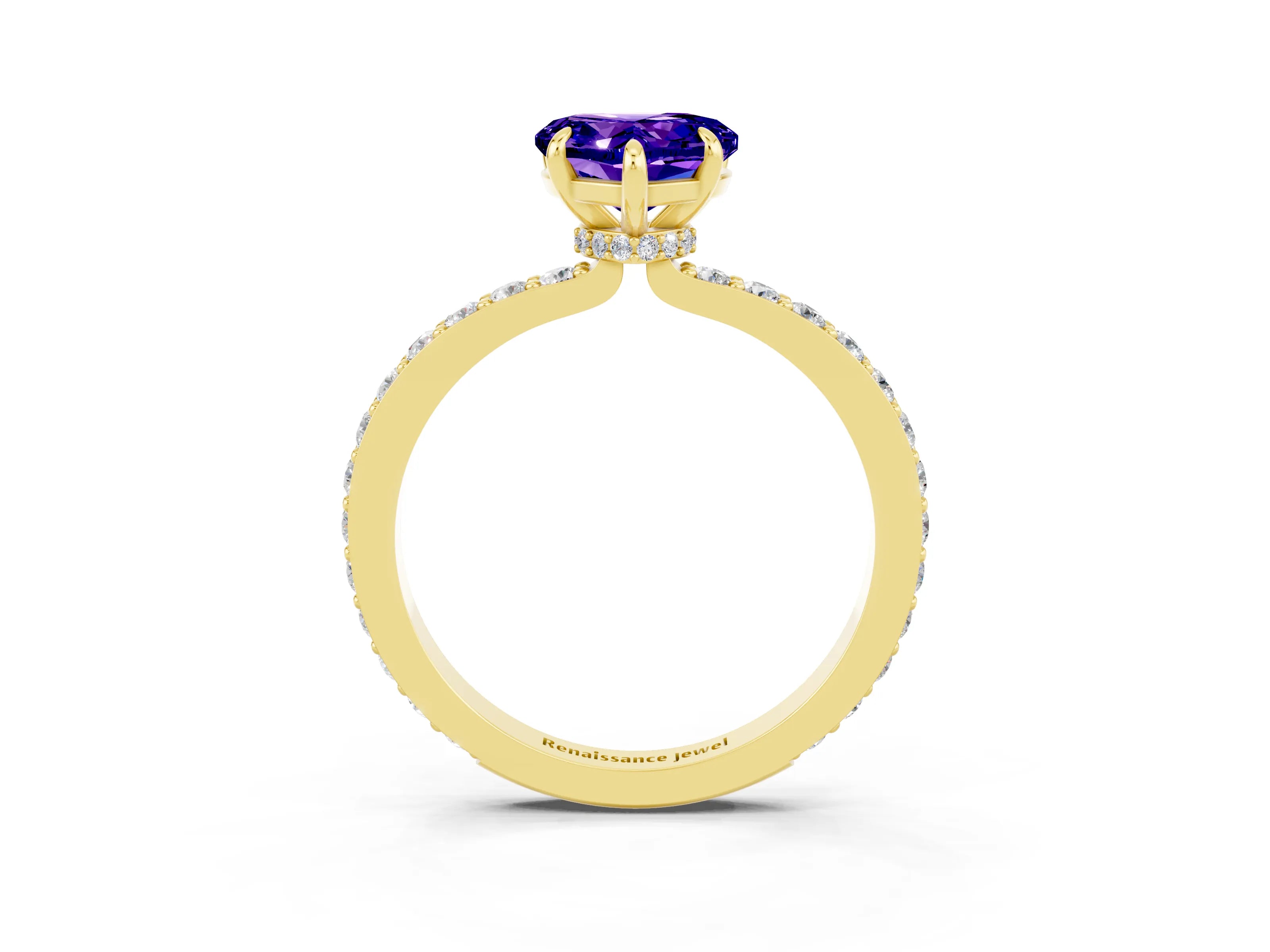 Yellow gold Heart Cut Tanzanite Ring with Pavé Band and Four-Prong Setting_3