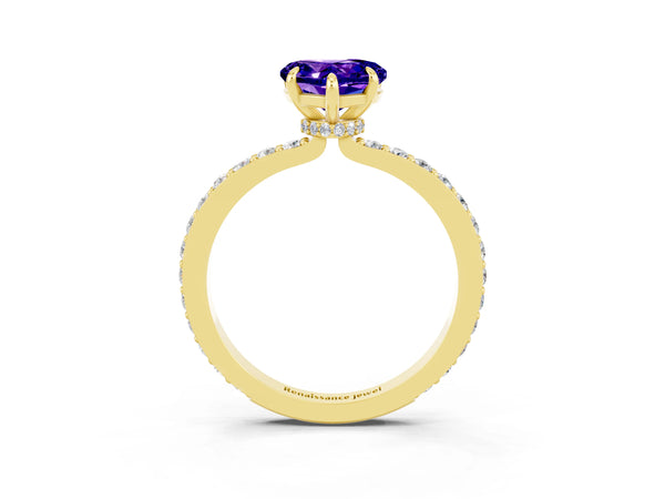 Yellow gold Heart Cut Tanzanite Pavé Engagement Ring with Round  Accents and Prong Setting