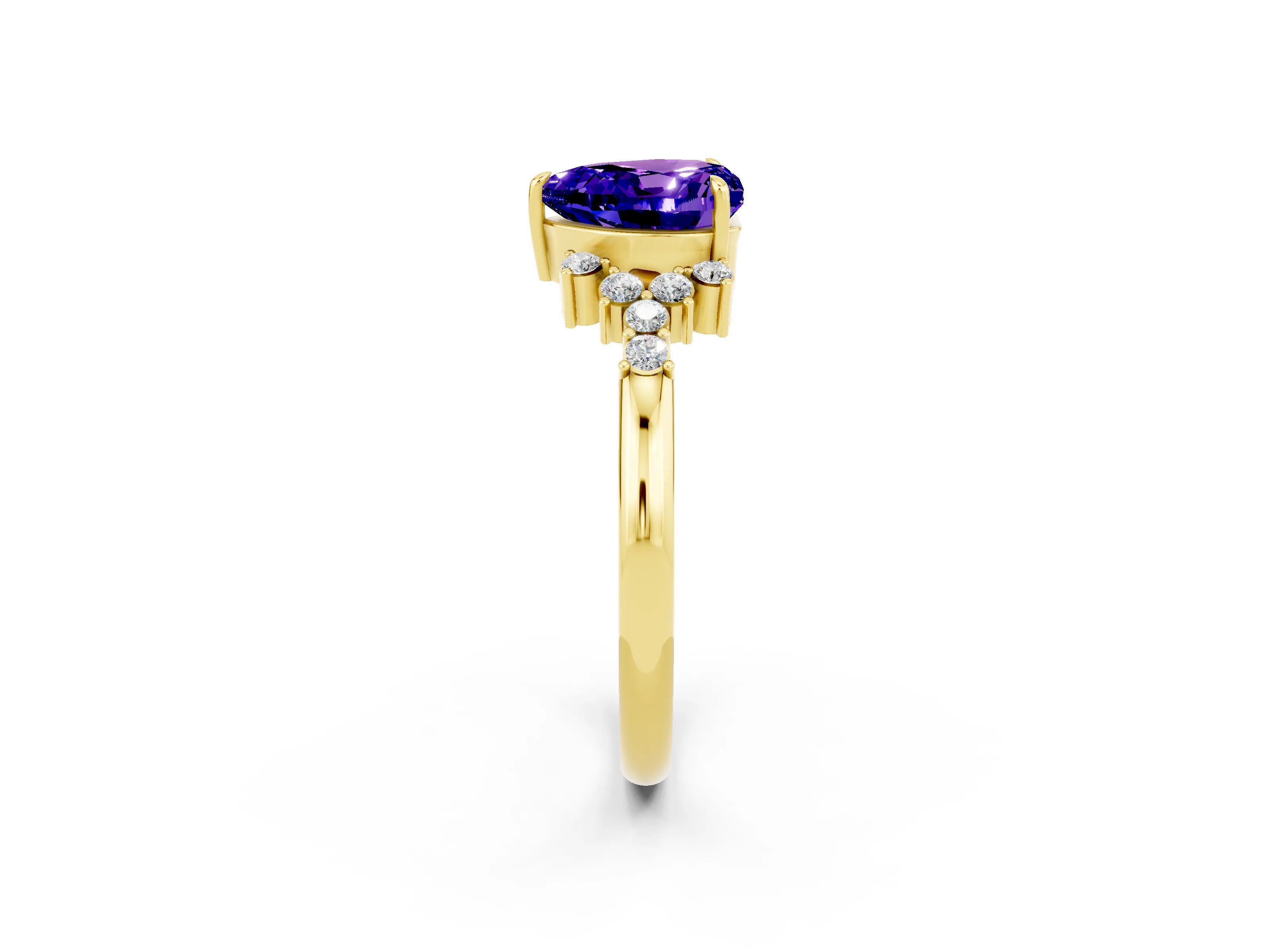 Yellow gold Heart Cut Tanzanite Ring with Side Stones and Four-Prong Setting_38