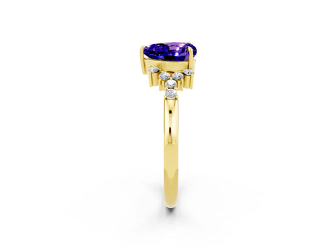 Yellow gold Heart Cut Tanzanite Ring with Side Stones and Four-Prong Setting_38