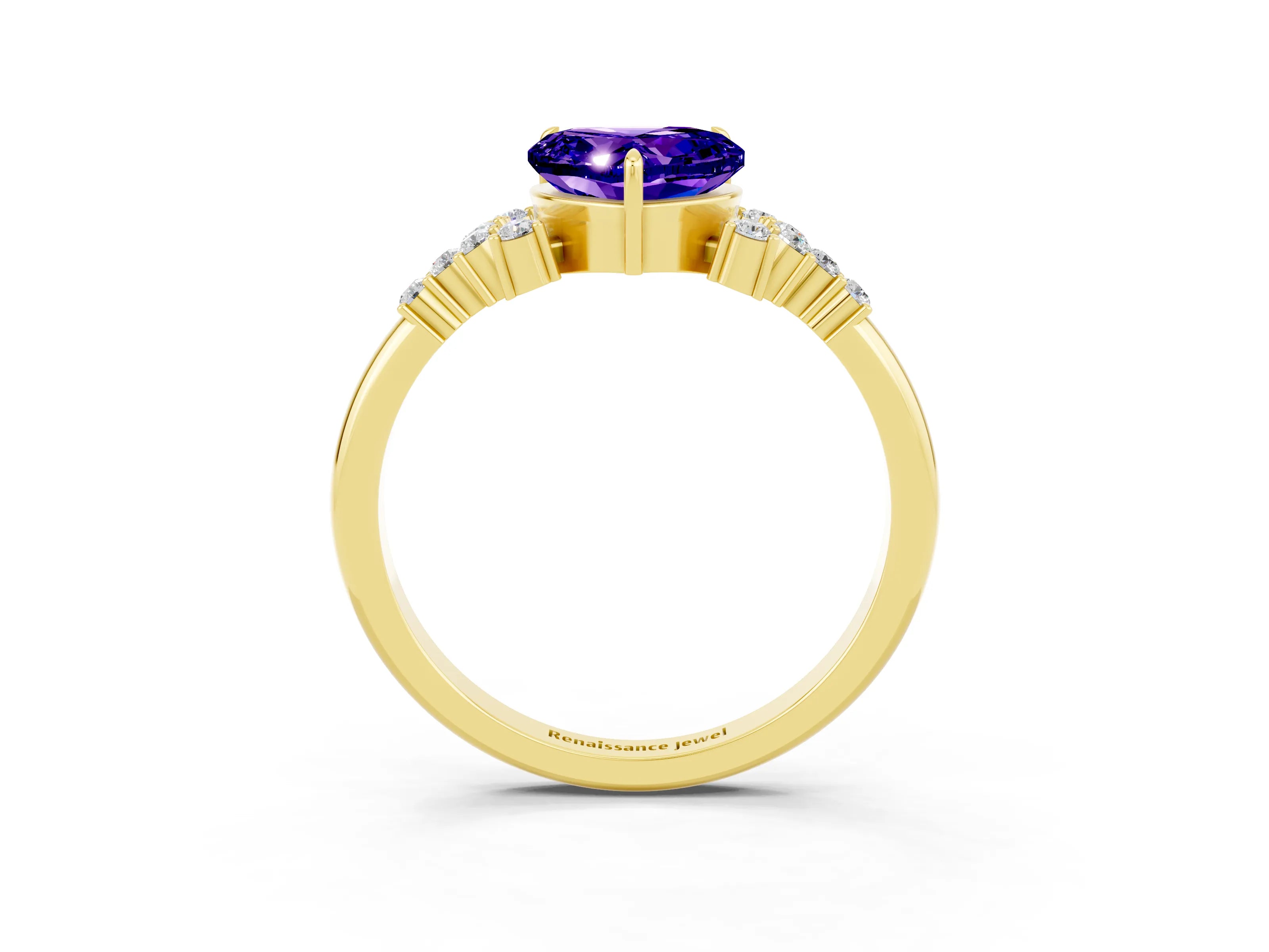 Yellow gold Heart Cut Tanzanite Ring with Side Stones and Four-Prong Setting_39