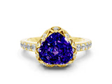 Yellow gold Heart Cut Tanzanite Scalloped Halo Engagement Ring with Round Shared Prong Band_24