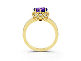 Yellow gold Heart Cut Tanzanite Scalloped Halo Engagement Ring with Round Shared Prong Band_27