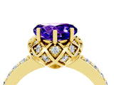 Yellow gold Heart Cut Tanzanite Scalloped Halo Engagement Ring with Round Shared Prong Band_28