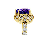 Yellow gold Heart Cut Tanzanite Scalloped Halo Engagement Ring with Round Shared Prong Band_29